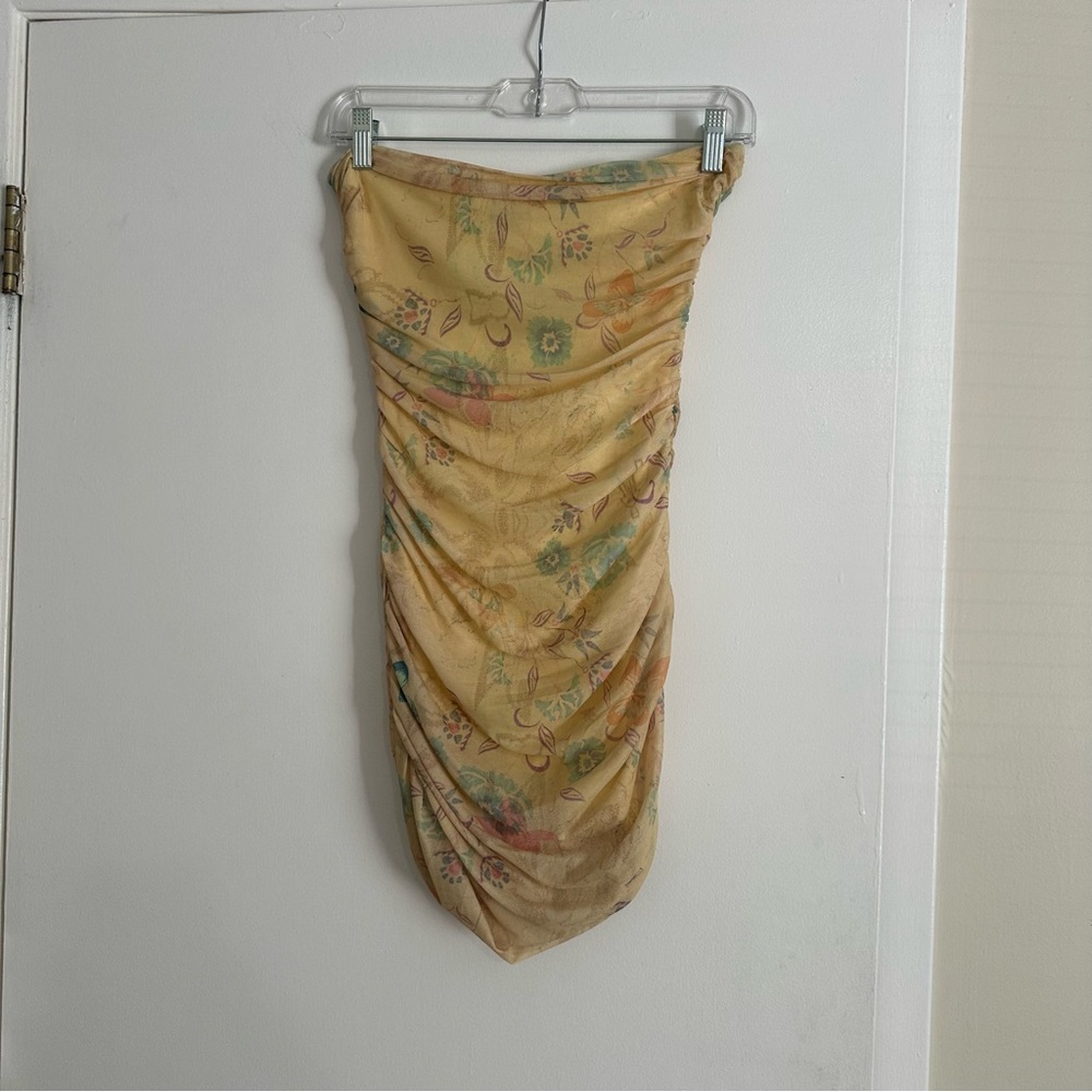 tiger mist floral strapless mini dress with off the shoulder cover